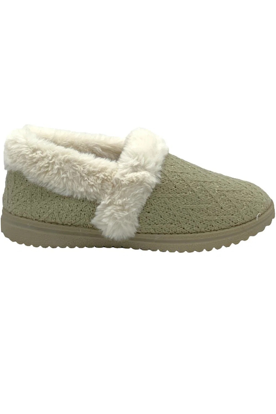 Skechers Cozy Lite Sparkle Knit Slippers Sweet Walk Natural - Wide